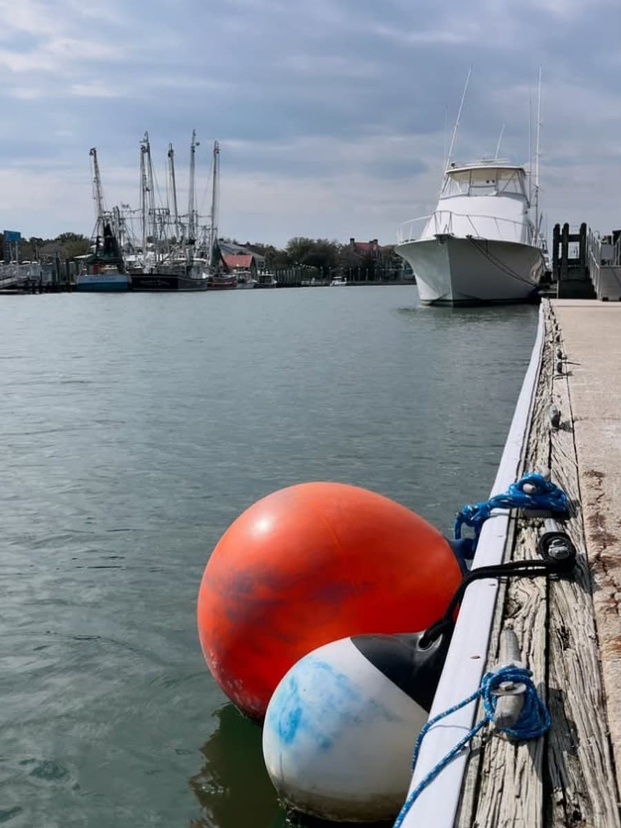 Buoys on the rail of a working dock at Shem Creek